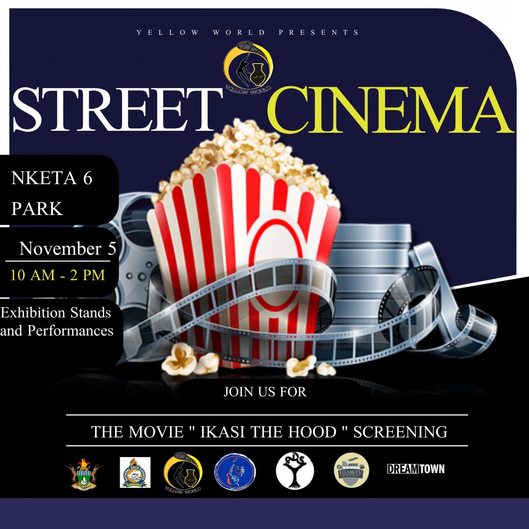 YellowWorld_Org's tweet photo. We are soo excited to announce the  Yellow World Street Cinema Tour in Nketa happening in.the 5th of November. The main event being thrle screening of Ikasi The Hood movie, alongside music and dance perfomances, exhibition stands and ofcourse prizes to be won😁😁Pin the date🤗🌻 https://t.co/TvRfaCh6Dy