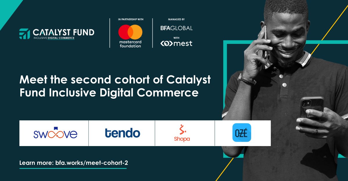 💥 #Announcement: Welcome the 4 latest companies to join our portfolio in #Ghana as part of the Catalyst Fund Inclusive Digital Commerce Accelerator w <a href="/MastercardFdn/">Mastercard Foundation</a> <a href="/MESTAfrica/">MEST Africa</a> 💥

Meet our new cohort: <a href="/swoovedelivery/">Swoove</a> <a href="/oze/">Oze</a> <a href="/shopa_life/">Shopa</a> <a href="/tendohq/">Tendo (YC W22)</a>

Read more: bit.ly/3Gwj8Pt