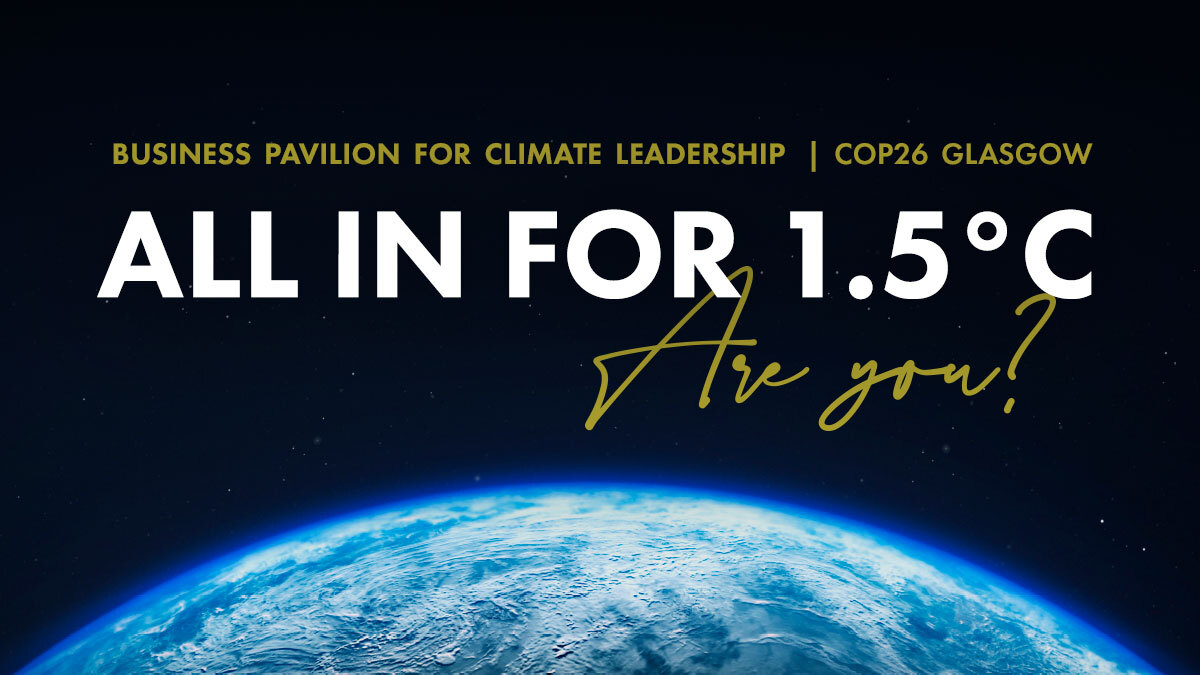Join us in Glasgow for #COP26 at the Business Pavilion for Climate Leadership — or follow our daily livestream and blog — where we'll bring together businesses, policymakers and organizations to go all in for 1.5ºC.

See the events schedule and learn more: wemeanbusinesscoalition.org/cop26/