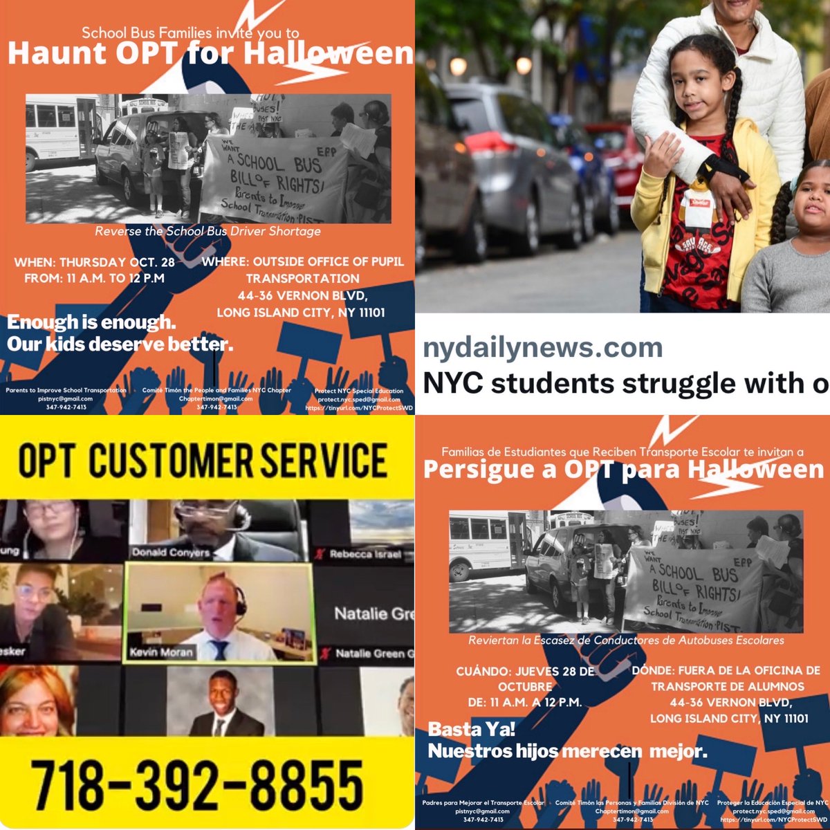 Join Today,October 28th@ 11am-12pm;WHERE:OUTSIDE OFFICE OF PUPIL TRANSPORTATION
44-36 VERNON BLVD,
LONG ISLAND CITY. NY 11101 w/⁦<a href="/pistnyc/">Parents to Improve School Transportation</a>⁩ &amp; ⁦<a href="/timon_people/">Comite Timon People and Families Chapter NYC</a>⁩ &amp; ⁦<a href="/NYC_ProtectSWD/">Protect Special Ed NYC</a>⁩;⁦⁦<a href="/NycProtect/">Jessica Waverka - Protect NYC Special Education</a>⁩;⁦<a href="/KnittingmommaHD/">Heather Dailey Protect NYC Special Education</a>⁩;keep our students safe &amp; serviced!🚌