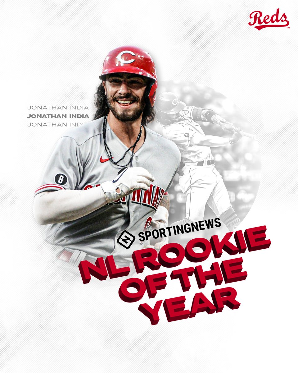 Reds's tweet image. Another rookie accolade for Jonathan India, this time from @sportingnews!