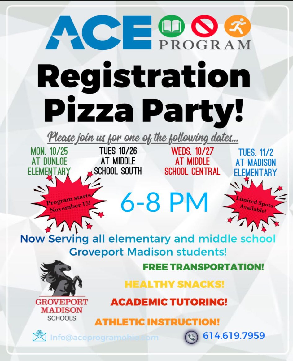 MadisonElem's tweet photo. The ACE program is coming to Madison Elementary. It will run Mon-Fri afterschool to 6pm. Tutoring, social emotional support through sports training, &amp; a healthy snack provided. ACE is free to students, transportation provided home. Space is limited so get registered soon! https://t.co/VZ2eNdAeBo