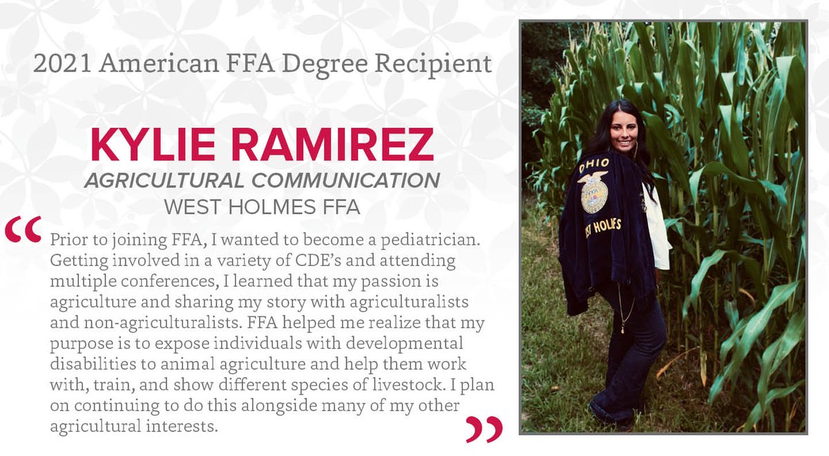 ACELatOSU's tweet photo. Congratulations to Kylie Ramirez, an agricultural communication major from the West Holmes FFA Chapter who will be receiving her American FFA Degree at the 2021 National FFA Convention.
#CFAES #ACELatOSU #AgComm #FFAConv https://t.co/HWzHfD3dIr