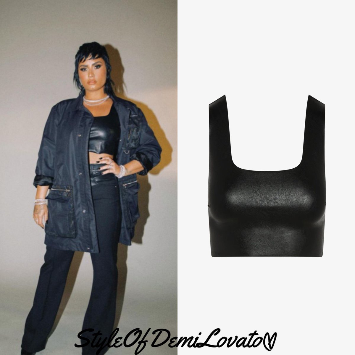 styleofdlovato's tweet photo. Demi Lovato @ddlovato in ‘Breakdown’ music video 

Wearing
🧥@marineserre_off Parka Coat: $1,762 (https://t.co/oy6UlAgcQK)

👚@wearcommando Faux Leather Crop Top: $85 (https://t.co/Kq97A7gMN0)

👖@HELMUTLANG Wide Leg Pants: $417 on sale at $180 ➡️ https://t.co/Cw9aip9aAH https://t.co/hWlCdRPTi5