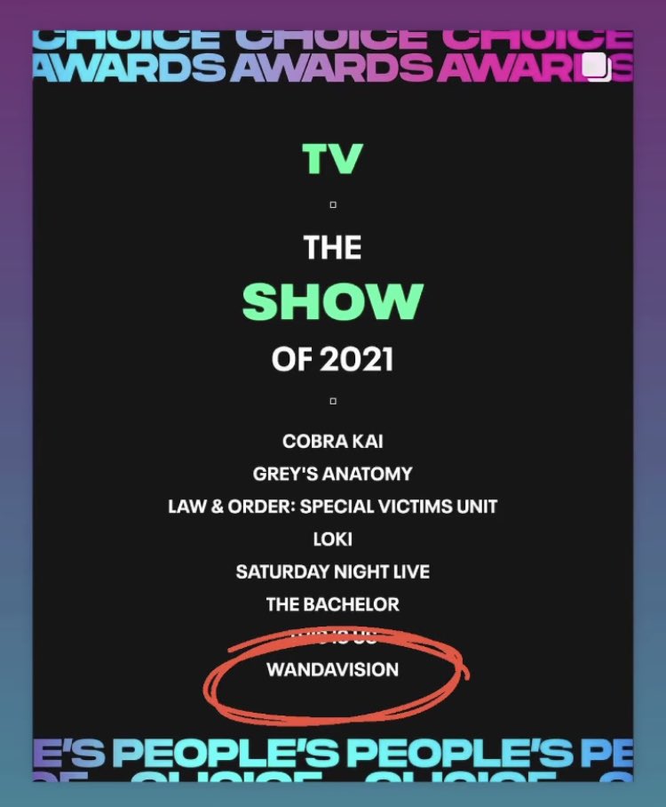 itsdrdarcy's tweet photo. Gonna be voting for #WandaVision for the people’s choice awards until my fingers fall off https://t.co/m0Uz8qwkkC https://t.co/fwpomvk30F