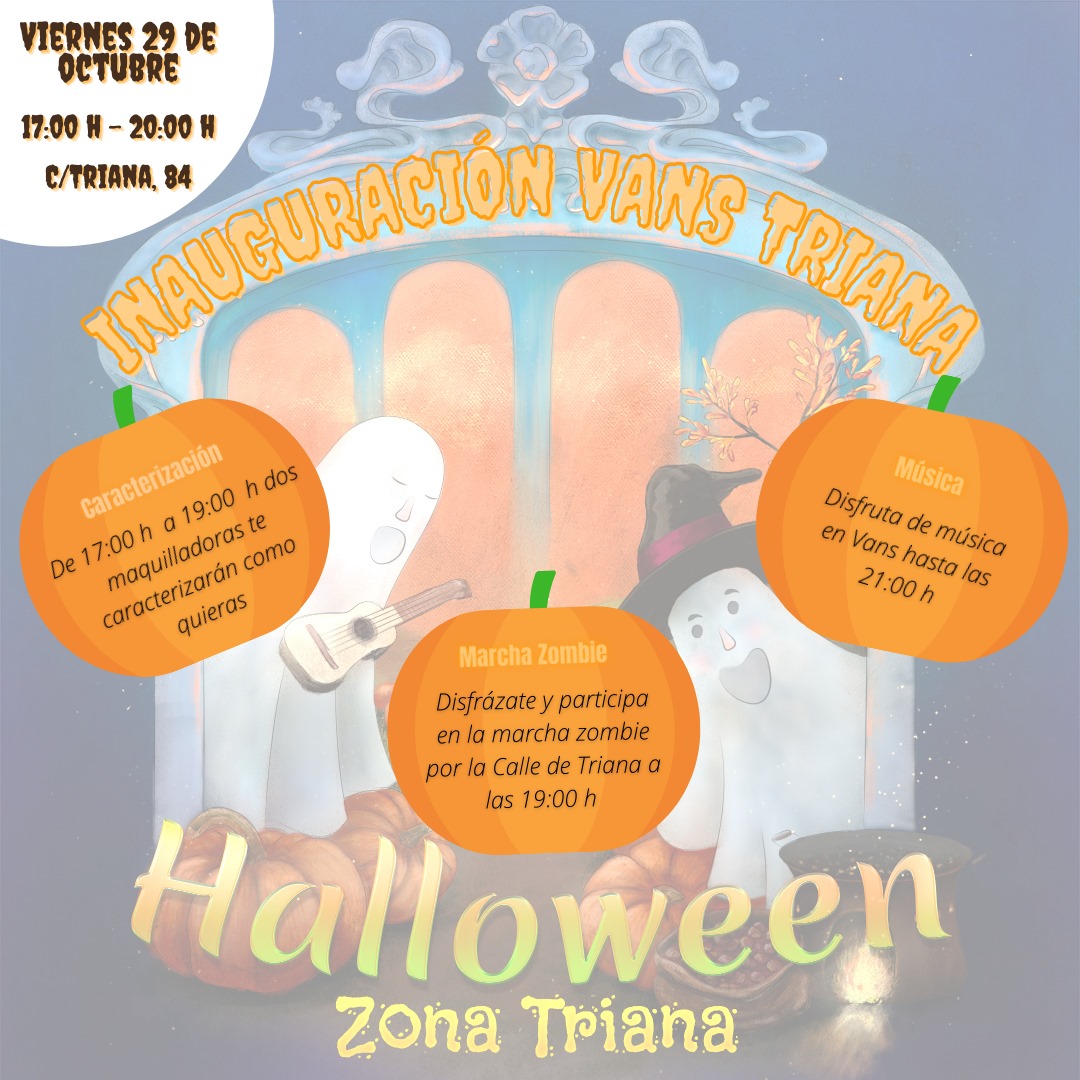 Acude el viernes 29 de octubre a la inauguración de la nueva tienda Vans en Triana, 84 🎃 de <a href="/GrupoNumero1/">Grupo Número 1</a> 
Elige tu mejor disfraz 🎭 disfruta de actividades al puro estilo Halloween 🦇 y consigue descuentos y regalos 🎁