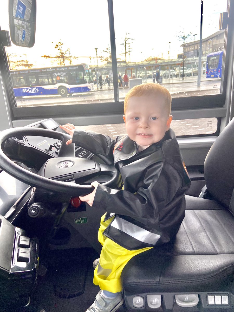 mcgillswest's tweet photo. Here’s Jack! Driving a bus dressed as a firefighter… too cool 😎#zerohero #braehead #switch23 https://t.co/Q0LRBQ1FkZ