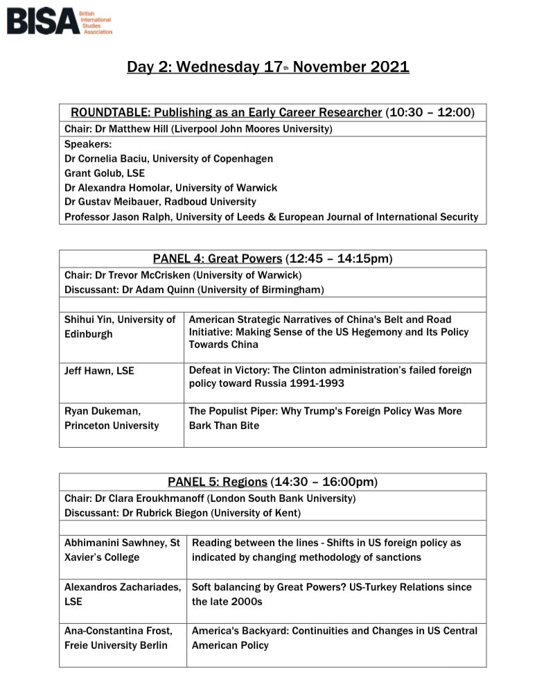 USFPgroup's tweet photo. 🎉 And finally, we have our fantastic community of PGR &amp; ECRs presenting their work on topics such as transatlantic relations, Southeast Asia, human rights, great power politics, international order and more!

See the conference programme below for more details 🤩 https://t.co/CfdQ0aAG0h