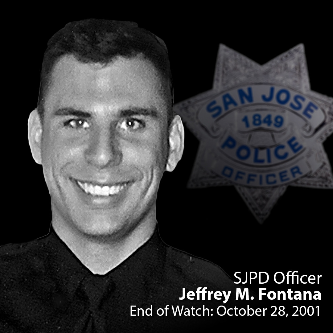 SanJosePD's tweet photo. Remembering Officer Jeffrey M. Fontana killed October 28, 2001 by gunshot from suspicious motorists on whom he had just initiated a vehicle stop for follow-up criminal investigation. #NeverForget 
https://t.co/1uDgO4BCcd https://t.co/cl3jAjvz71