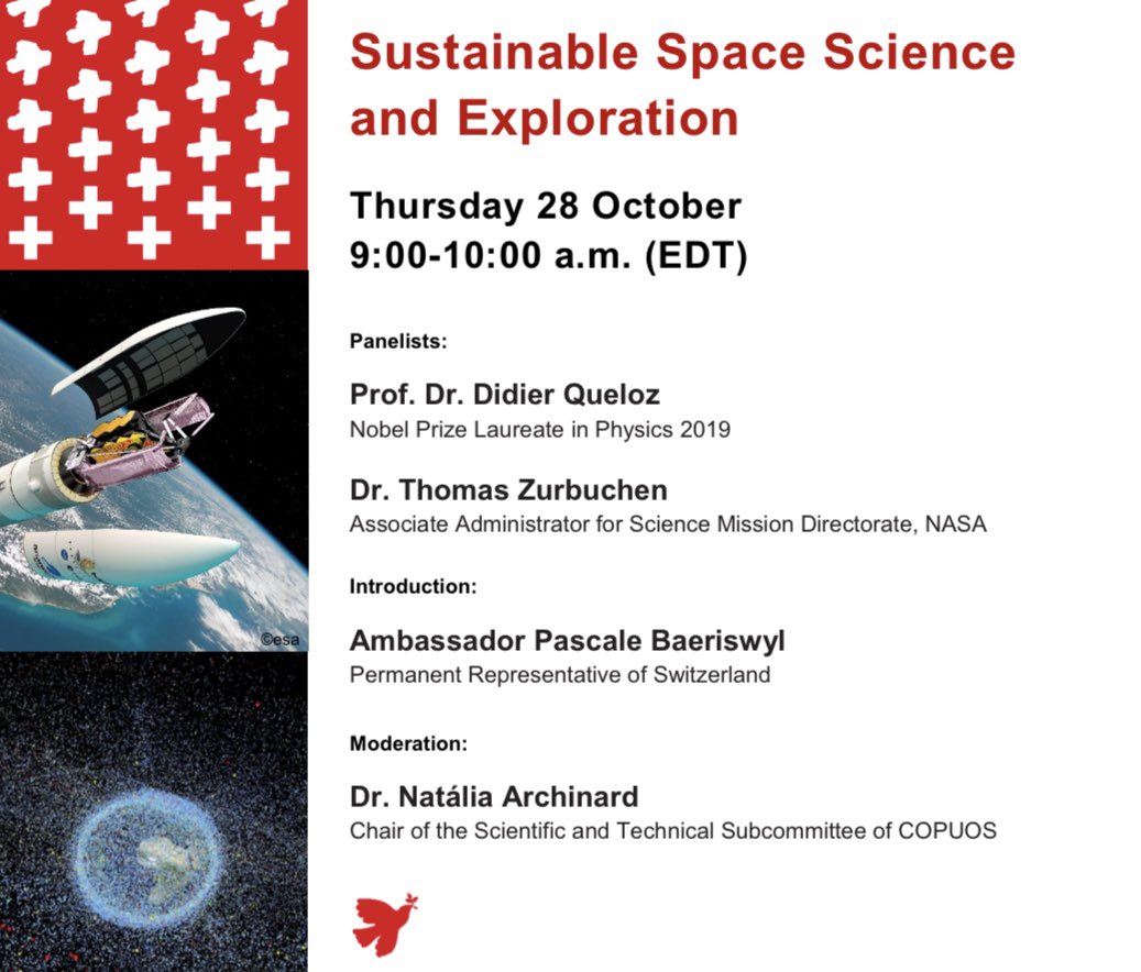 swiss_un's tweet image. Interesting discussion on Sustainable Space Science &amp;amp; Exploration with Nobel Prize laureate @DidierQueloz &amp;amp; @Dr_ThomasZ,🇨🇭Associate Administrator for the Science Mission Directorate @NASA, moderated by Natália Archinard!

#APlusForInnovation 🚀