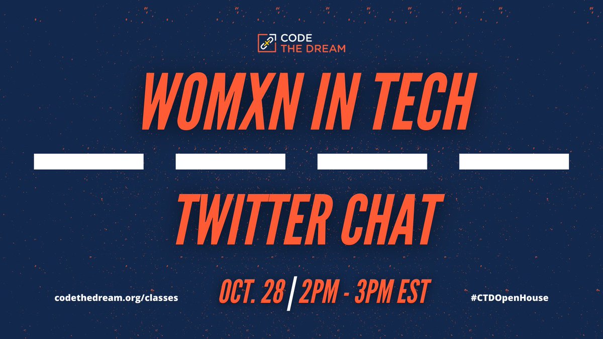 CodeTheDream's tweet photo. Join us at 2pm for a chat with members of the Code the Dream community who will answer audience questions about what it’s like to be a #woman and/or #nonbinary in #tech, including challenges they've faced and how to kick imposter syndrome to the curb. #CTDopenhouse https://t.co/G0FDucPgGZ