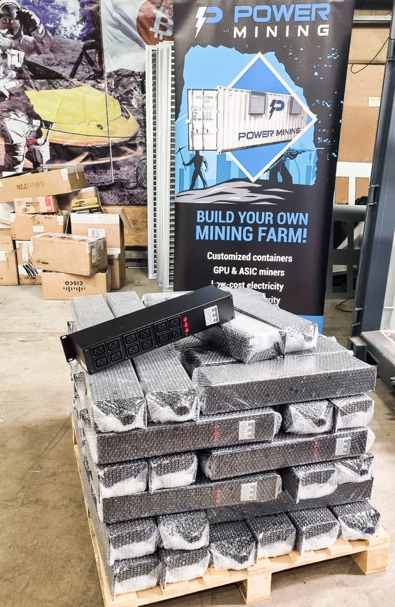 PowerMiningFarm's tweet image. A new load with our own PDUs has arrived. 🔌⚡️

#powermining #powerdistributionunit #miningcontainers
