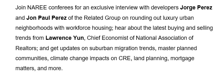 Real estate journalists and PR people:
Eat, drink and be NAREE this holiday season in Miami. 
Be sure to attend #NAREE2021. 
Register here: naree.org/2021-conferenc…