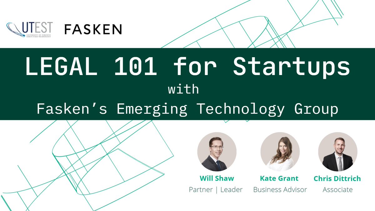 UTESTto's tweet photo. #UofTStartups see you at 1pm today for Legal 101 with @FaskenLaw! 
Register Here: https://t.co/E1LlRpX2wb https://t.co/ebSOVI0ZON