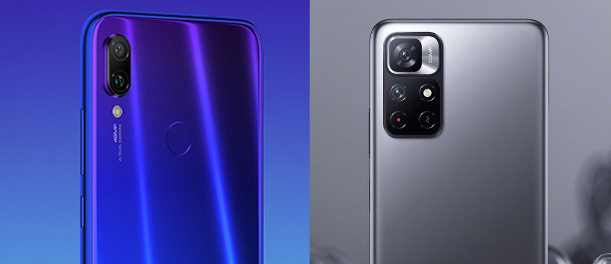 gsmarena_com's tweet photo. Dual cameras in 2019 vs. dual cameras in 2021 @xiaomi 👀 

#RedmiNote11 https://t.co/tiQh3YYMXe