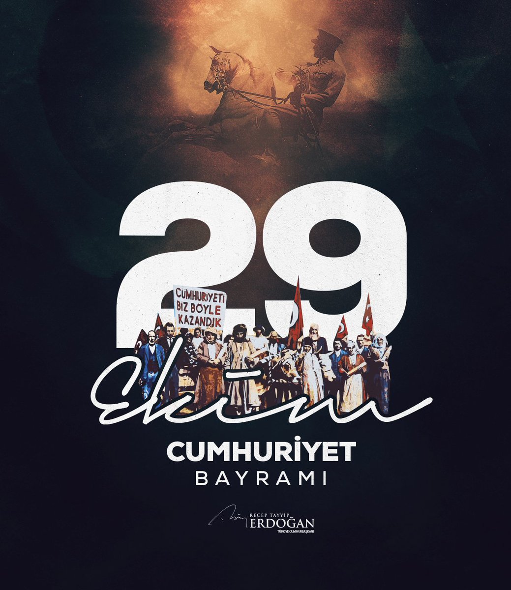 29 Ekim Cumhuriyet Bayramımızı tebrik ediyor, milletimize sağlık, huzur ve esenlik diliyorum. Cumhuriyetimizin banisi Gazi Mustafa Kemal Atatürk ile kahraman silah arkadaşlarını minnetle anıyorum. tccb.gov.tr/haberler/410/1…