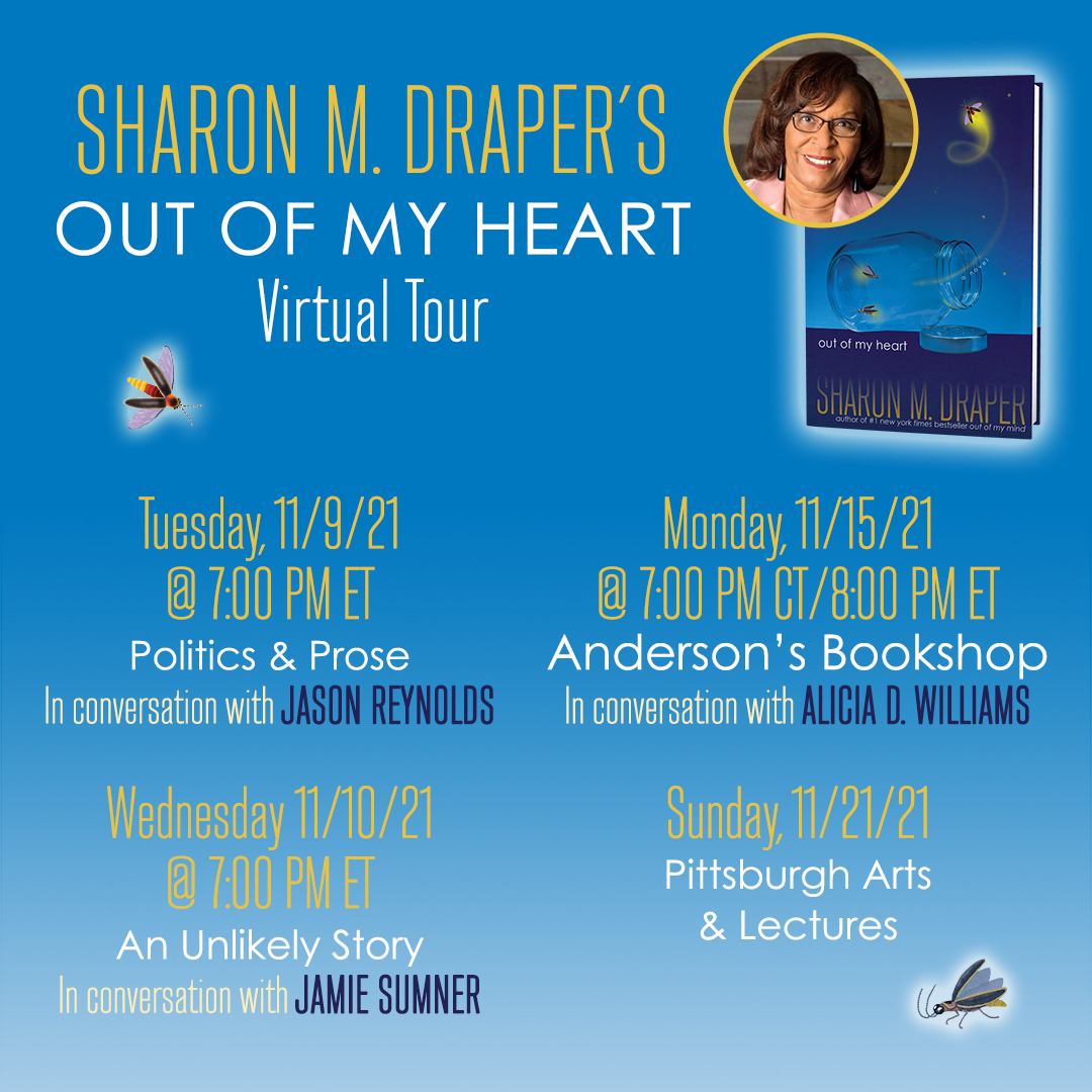 Next week is Nov...one week closer to @sharonmdraper's virtual tour for #OutOfMyHeart (the highly anticipated sequel to #OutOfMyMind) w/special guests @JasonReynolds83 @storiestolife @jamiesumner_! @SimonKIDS