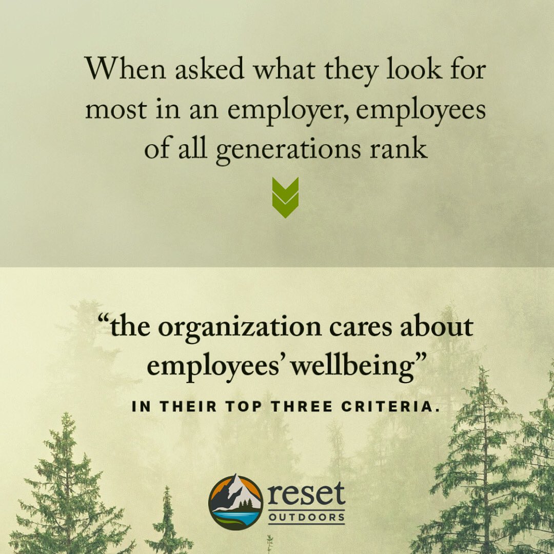 ResetOutdoors's tweet photo. Historically, workplaces haven't considered themselves responsible for supporting or enhancing workers' wellbeing outside of providing compensation and benefits. 

🌿Let’s Change That Together #wellbeingatwork https://t.co/CAm2mMoCjh