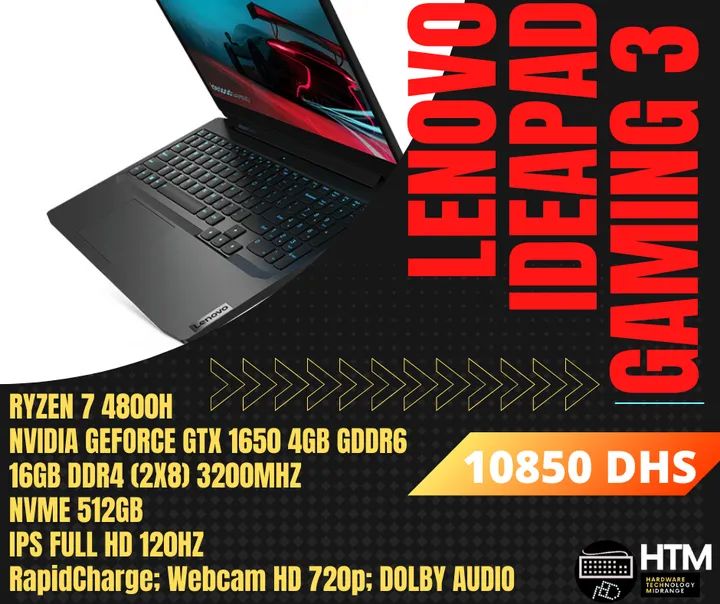 hardwaretechm's tweet photo. Lenovo IdeaPad 3 Gaming disponible sur https://t.co/EfB2Ft3zGW, un ordinateur portable polyvalent grâce à son puissant CPU Ryzen 7 4800H. 

#laptop #laptopgaming #IdeapadGaming #hardwaretechm #gaming #gamer #maroc #ryzen7 #nvidia #GTX1650 #workstation https://t.co/Dab4IX9tA9