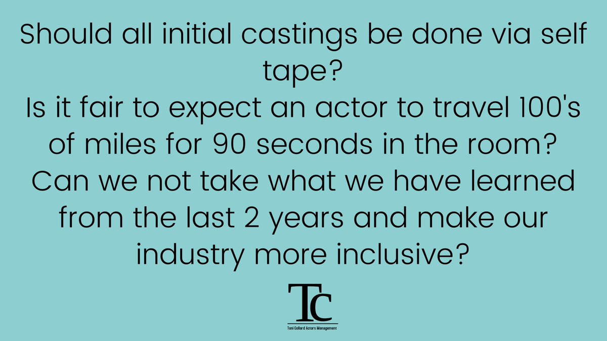 What are peoples thoughts on 'in person castings' coming back? I think ALL first #castings should be done via #selftapes. Are we really happy to go back to #Actors paying huge train fares to travel 100's of miles to be in the room for 90 seconds? It has started happening already.