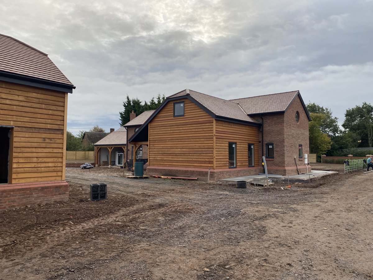 Here's one of the latest projects to be completed we were involved in here at Timber Kit Solutions Ltd of 13 homes. These photos are of plot 4 on a site at Eaton upon Tern in Shropshire. This home is approximately 2700sq ft and the timber frames were supplied and installed by us.