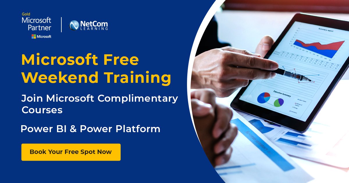 NetComLearning's tweet photo. Power up your teams' analytical skills with our free weekend training on Power BI and Power Platform App Maker courses. Submit your details here: https://t.co/UQ86SUeN1R
#MicrosoftTraining #PowerBI #PowerPlatform #NetComLearning #LifeLongLearning https://t.co/OA4Y8r9ihn