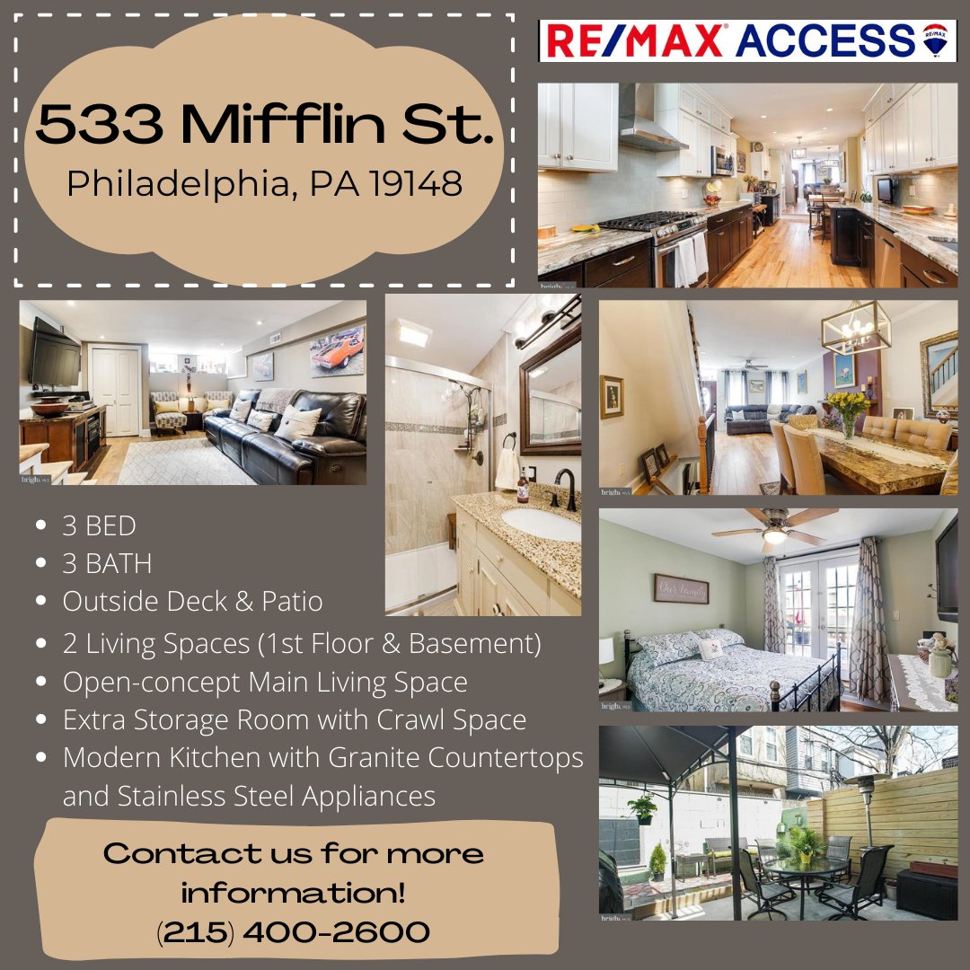 AccessPhilly's tweet photo. Check out this beautiful home for sale with many amazing features! 🔥 👏
-
-
-
Located in South Philadelphia 
Walking distance to Restaurants, Bars, and Stores. 
-
-
-
Listing Price: $425,000 
Call the Office for showings and more info! 
(215) 400-2600 https://t.co/uoq3GUQj5N