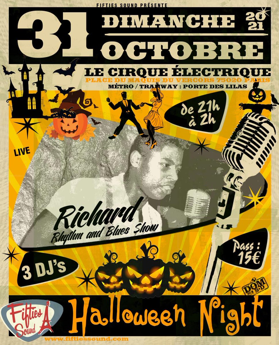 Dimanche 31 octobre (veille de jour férié) grosse nuit #rock #rocknroll #jive #rhythmandblues #fifties au Cirque Electrique Place du Maquis du Vercors à #Paris20 (métro Porte des Lilas) #danseràParis #sortiràParis #rocknrollnight