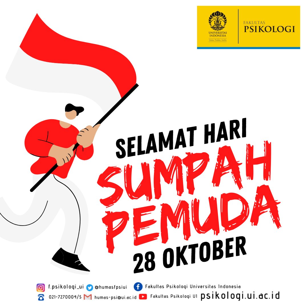 psikologi_ui's tweet image. Pemuda Indonesia bersatu, bangkit dan tumbuh.
Selamat Hari Sumpah Pemuda 🇮🇩

#sumpahpemuda 
#fpsikologiui 
#FPsiUI