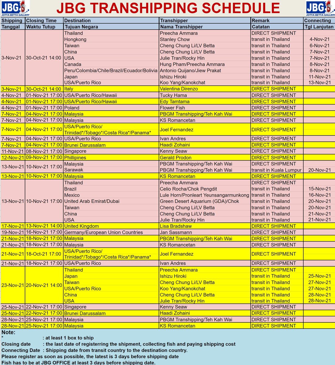 Schedule November✈️

#worldwideshipping