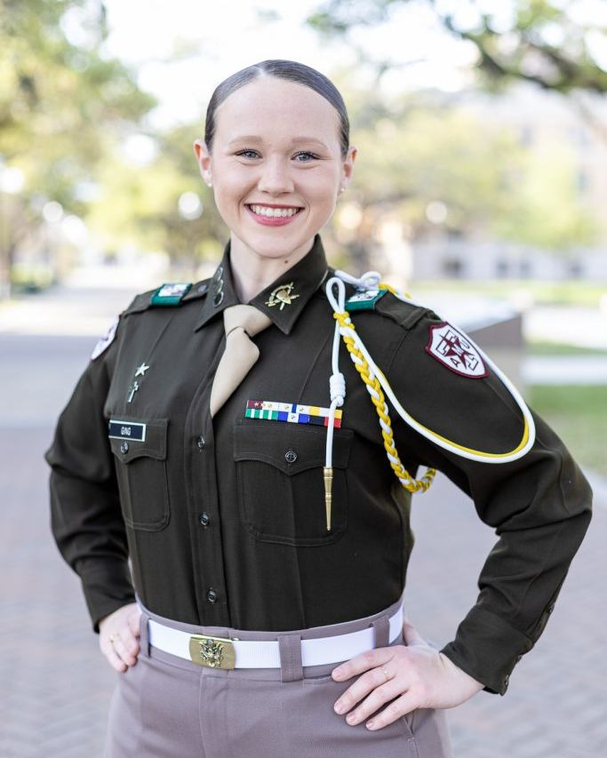 AggieCorps's tweet photo. Megan Ging ’22 is a 5th gen Aggie from Bay City, Texas pursuing her Master's degree in Human Resource Management. Megan is heavily involved on and off the Quad in addition to being a Platoon Leader in G-1. To read more about Megan, visit https://t.co/L1UAafWNfc
#tamu #aggiecorps https://t.co/Izor8YbpXS