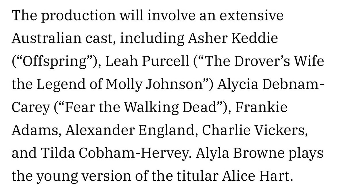 theDebnamNews's tweet photo. Alycia @DebnamCarey joins Sigourney Weaver’s ‘The Lost Flowers of Alice Hart’ for Amazon. Filming is set to take place in Sydney, regional New South Wales and the Northern Territory. 

https://t.co/B8d0uJsjma https://t.co/vCPKIeXjUA