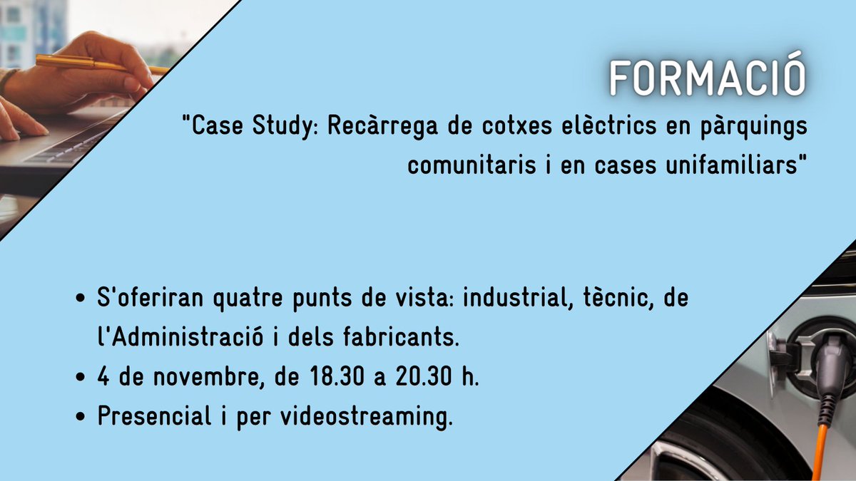 enginyersbcn's tweet photo. ❗️ Demà: "Case Study: Recàrrega de cotxes elèctrics en pàrquings comunitaris i en cases unifamiliars". Amb: 

🗣️ @lluismorer (@energiacat)
🗣️ José Rodríguez (@CATT_Gremi i @Fegicat)
🗣️ @xevipalacios (@GroupEbe)
🗣️ @valdovinso (@circontrol_com) 

🔗 https://t.co/UdWGUmiwGc https://t.co/XYZ4VOvCo3