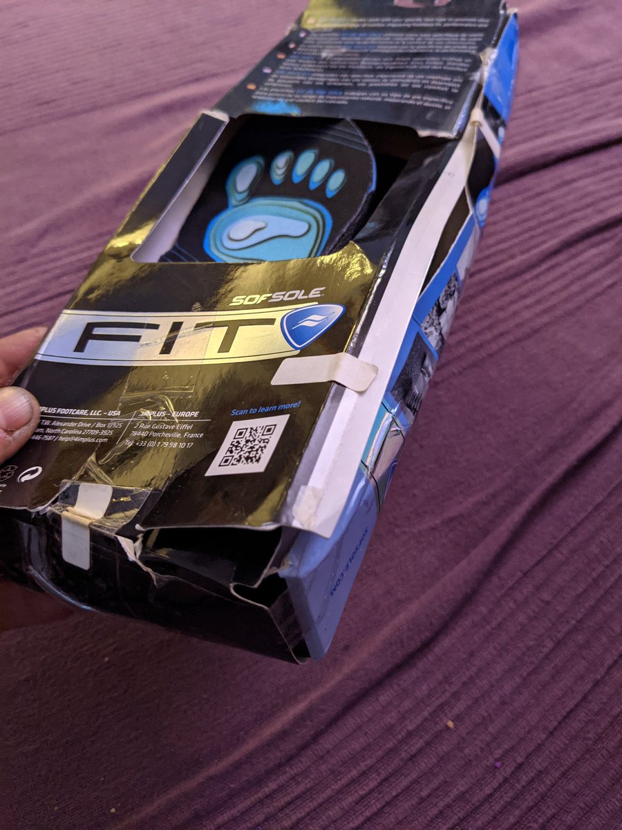 Mooobys's tweet photo. @MilletsHelpTeam ordered 2 pairs of these, one set correct. The other set the box is damaged, ripped and stuck down badly with sticky tape with the wrong size soles and wrong size box 
Your return policy states they must be returned in resalable condition? 
How can I get refund? https://t.co/gERwz8j82y