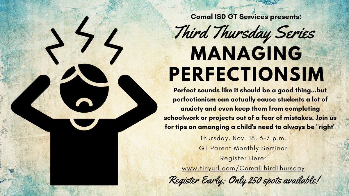 JennineZZ's tweet photo. There's still time to register for this month's #ComalGT Third Thursday parent seminar. https://t.co/7gGTr9CsFv @SKinginComal @_MrsCarrera @kresSAGE @DevonFlournoy @SpechtSAGE @isesGT @K10wilkins @kirstenmeyer26 @FisherFunCISD @JAGUARGT1 @KlarsClass https://t.co/HoTRMvo8cQ