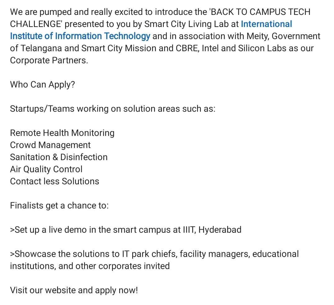 SCLivingLabHyd's tweet photo. Visit our website and apply now!

Apply here : https://t.co/060oqAZ3re

@MinisterKTR @SmartCities_HUA @Gol_MeitY @iiit_hyderabad https://t.co/bMAnwqidjJ