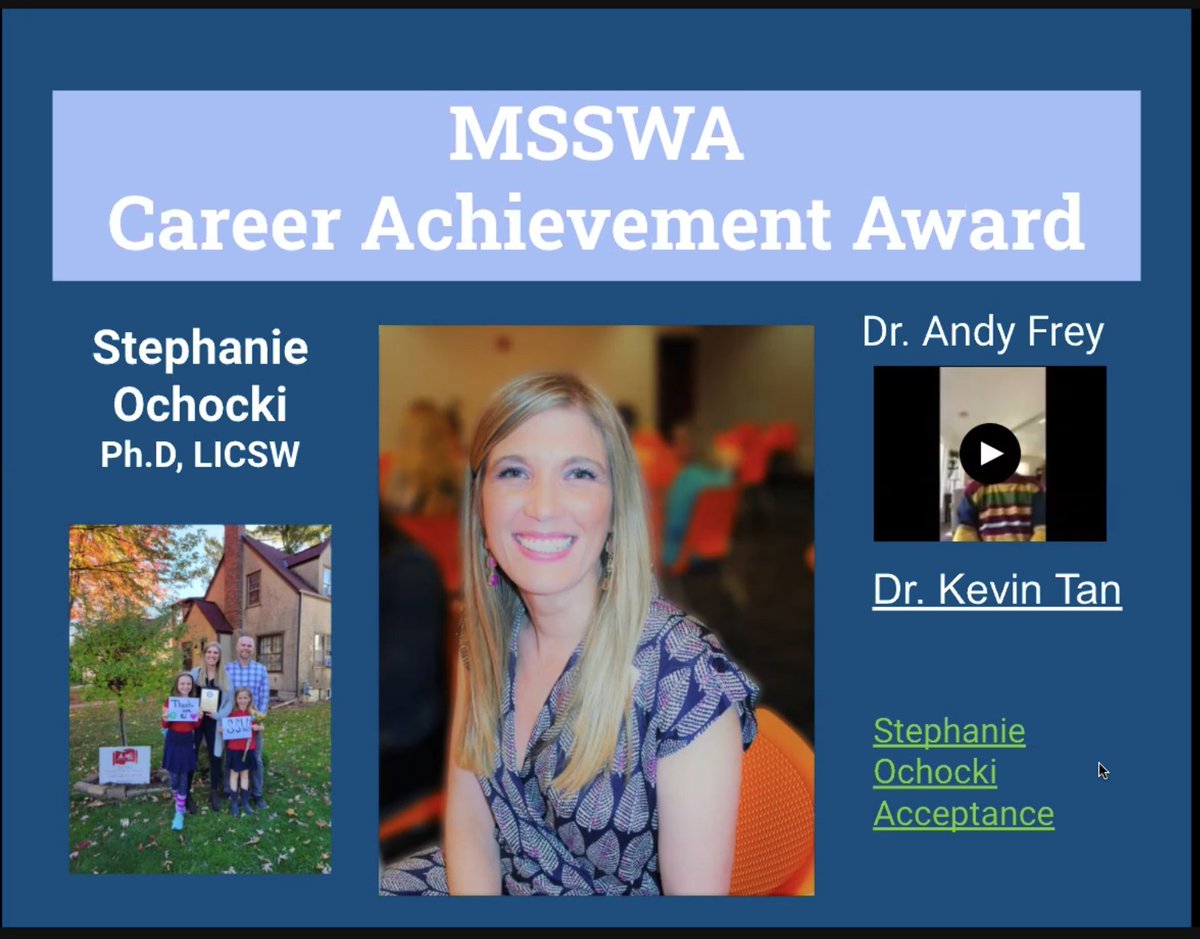 ssw_minnesota's tweet photo. Congratulations to our 2021 Career Achievement Recipient @docochock. We appreciate your continued contribution to the field of School Social Work. 
@AHSchools @ISD196schools @MidwestWork @TheSSWAA https://t.co/xvMN7myn9V