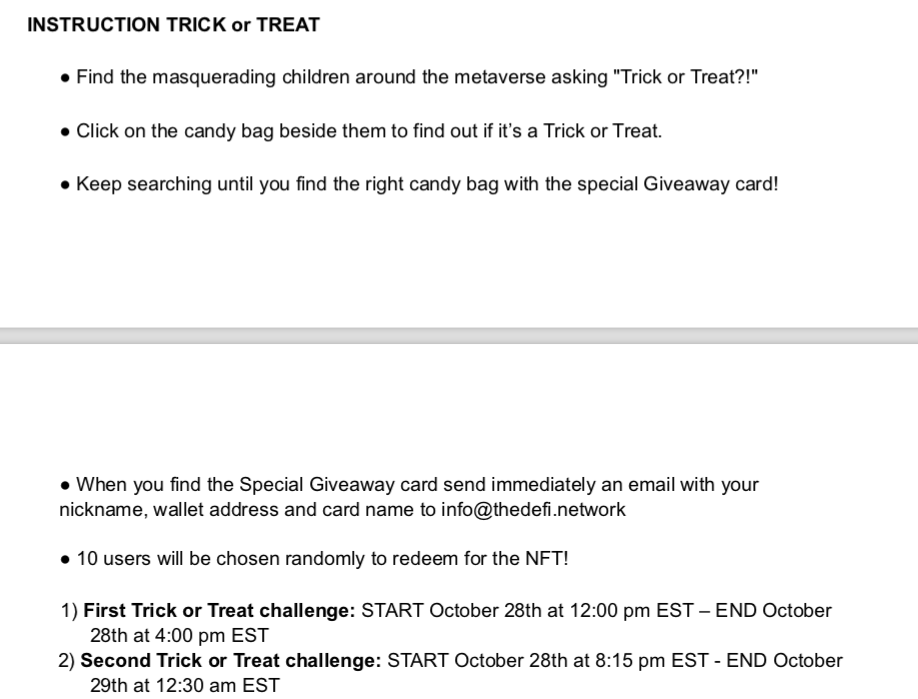 👻Trick or Treating is LIVE👻

🎁🎁🎁

Find treats in the Monster Mash metaverse to win FREE NFTs!!!

Metaverse: thenemesis.io/@monstermash
Discord: discord.gg/metamonsters

MORE INSTRUCTIONS BELOW 👇

#nft #nftlaunch