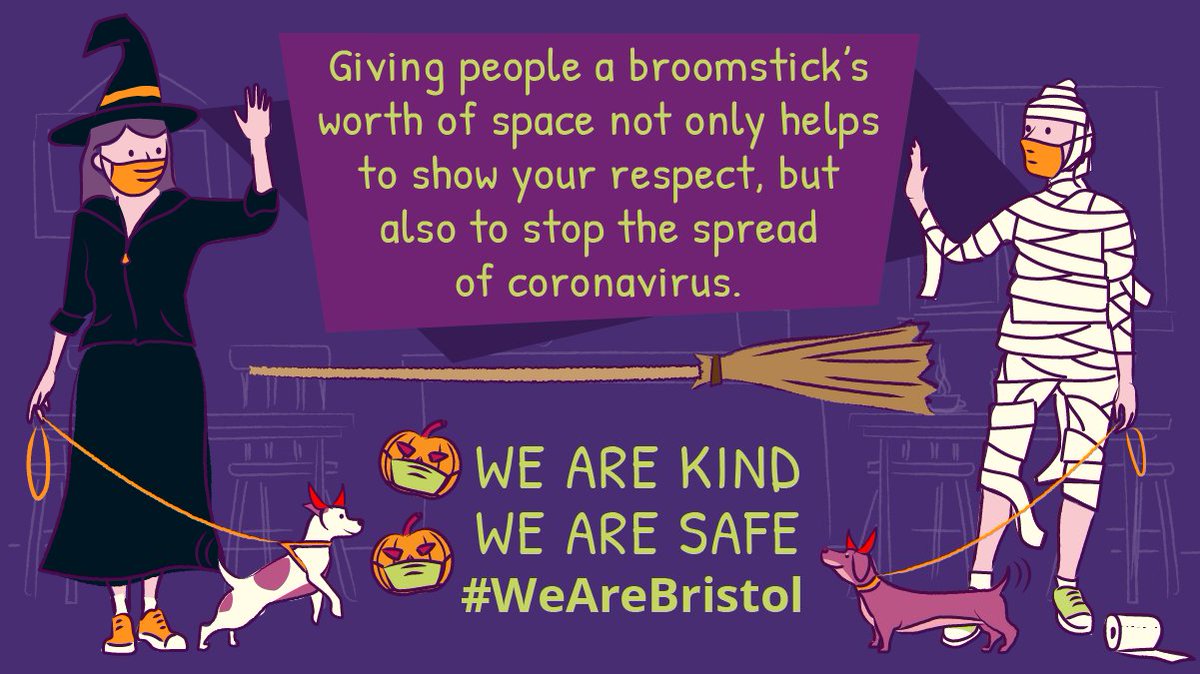 BristolCouncil's tweet photo. Heading out this Halloween? 👻 Show your respect to others and prevent the spread of #COVID19 by giving one another space when you’re out and about. 

#WeAreSpooky #WeAreBristol https://t.co/IeORe28vNd