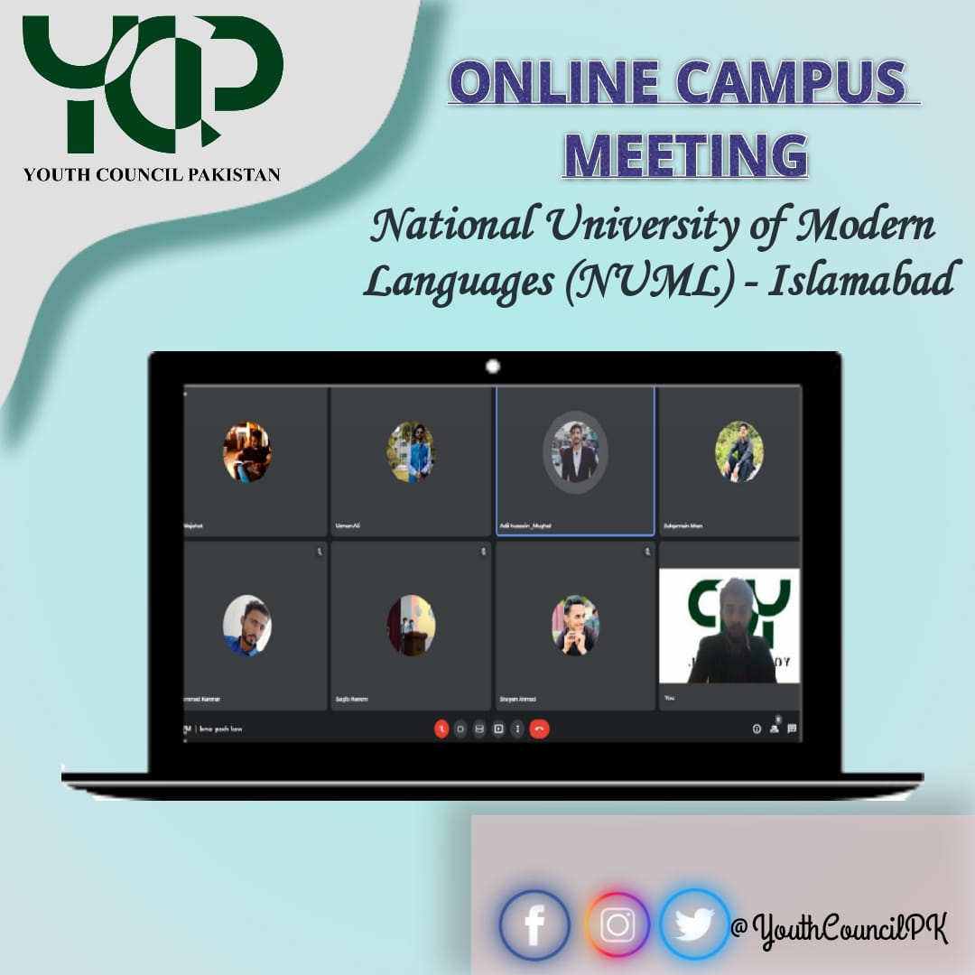 YouthCouncilPK's tweet photo. Online Campus Meeting of Youth Council 🇵🇰 - National University of Modern Languages (NUML) Islamabad was held today in which the new members were welcomed and enlightened with the mission, vision and working of Youth Council 🇵🇰 The meeting was chaired by Mr. Ali Campus Head NUML. https://t.co/ujHKFS3qsS