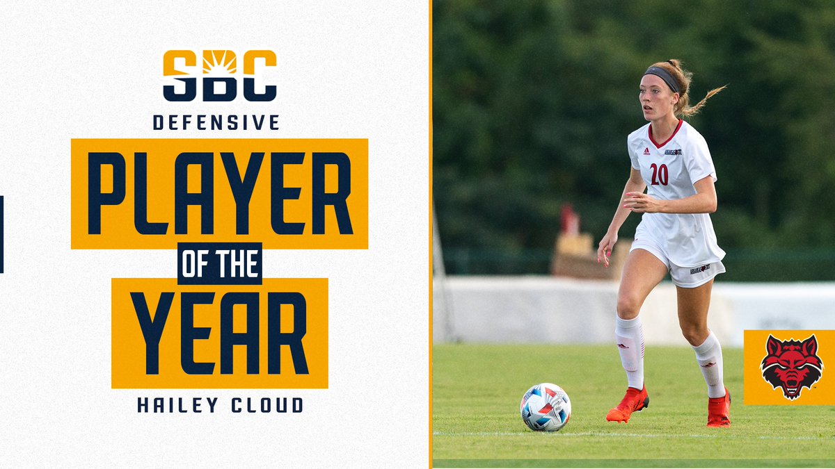 SunBelt's tweet photo. 𝗗𝗘𝗙𝗘𝗡𝗦𝗜𝗩𝗘 𝗣𝗟𝗔𝗬𝗘𝗥 𝗢𝗙 𝗧𝗛𝗘 𝗬𝗘𝗔𝗥.

@AStateSoccer defender @haileycloud20 is the 2021 #SunBeltWSOC Defensive Player of the Year. ☀️ ⚽️

📰 » https://t.co/MpNgMPoWZ1 https://t.co/7GVuMpxGJA