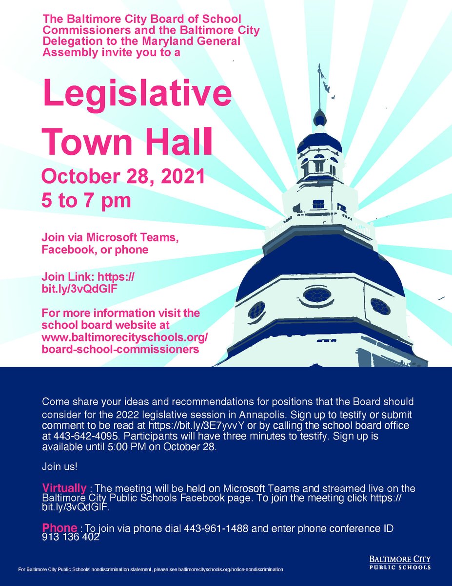 The Joint Legislative Town Hall meeting is today, October 28. 

Join us to share your ideas and recommendations for positions that the Board should consider for the 2022 legislative session in Annapolis.