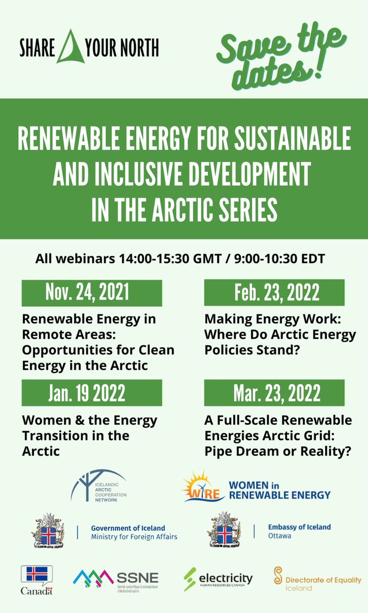 WiRE_Canada's tweet photo. WiRE & the @arcticiceland are honoured to co-host "Renewable Energy for Sustainable & Inclusive Development in the #Arctic Series". Special attention & emphasis are given to #inclusivity & #engagement. #renewable #energy #leadreship #genderdiversity https://t.co/FBmUBv7kNu