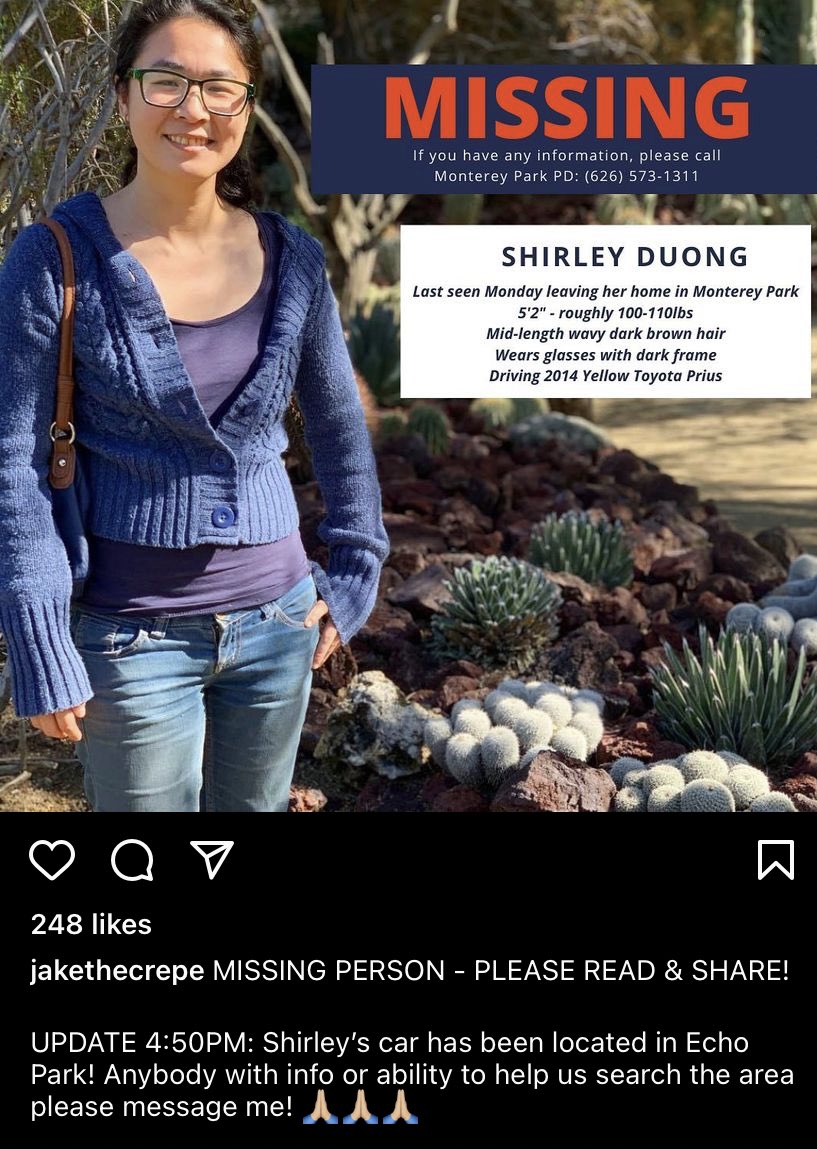 LA Twitter friends. My friend is missing since 10/25. Her car was last seen at echo park. Please share far and wide. Praying we find her.