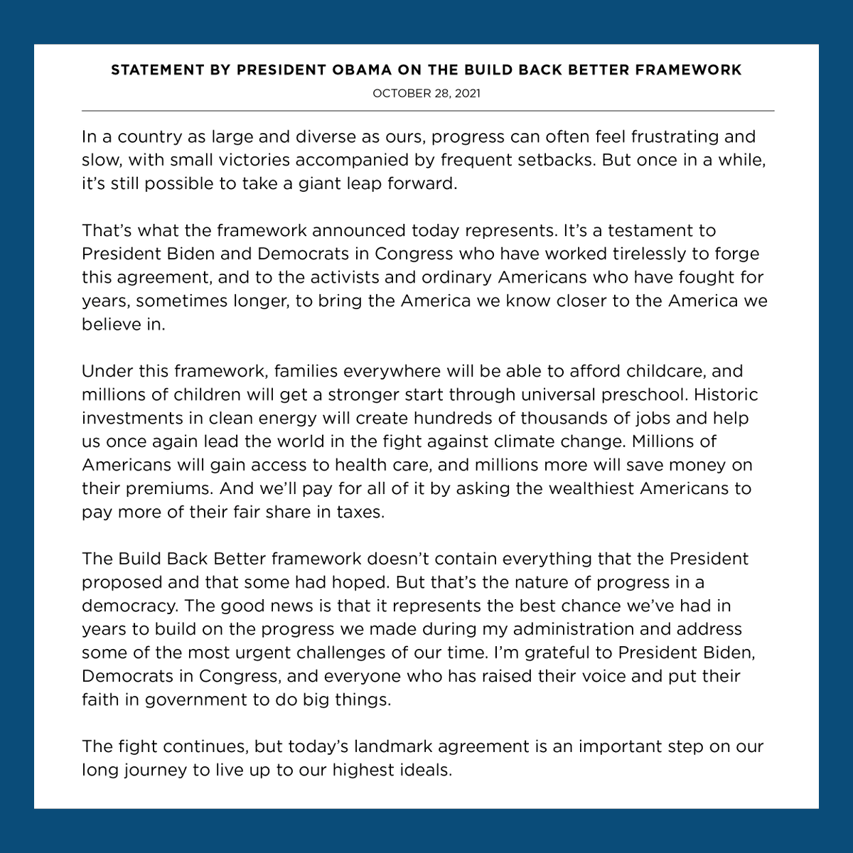 In a country as large and diverse as ours, progress can often feel frustrating and slow, with small victories accompanied by frequent setbacks. But once in a while, it’s still possible to take a giant leap forward. That’s what the Build Back Better framework represents.
