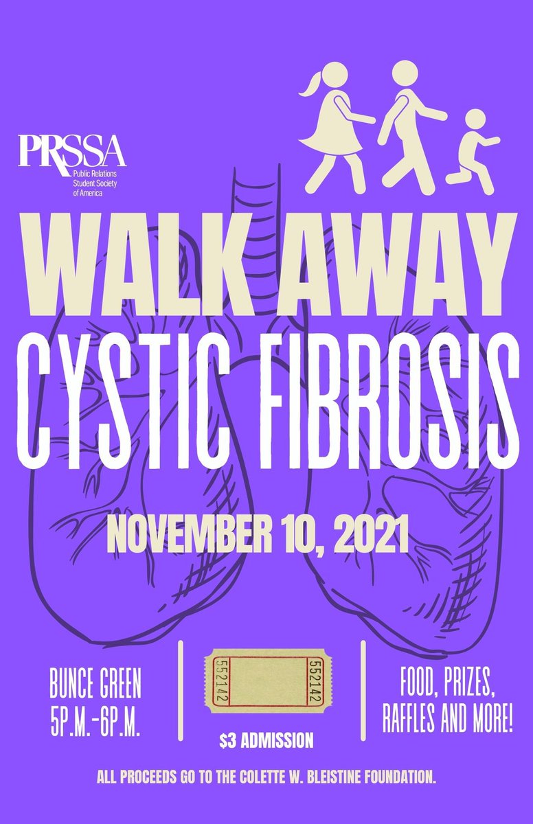 RowanPRSSA's tweet photo. Walk Away Cystic Fibrosis with us on Wednesday, November 10, from 5P.M.-6P.M.🏃🏼‍♀️💜

📍Bunce Green

#PRSSA #CysticFibrosis https://t.co/vNyVTFCncT