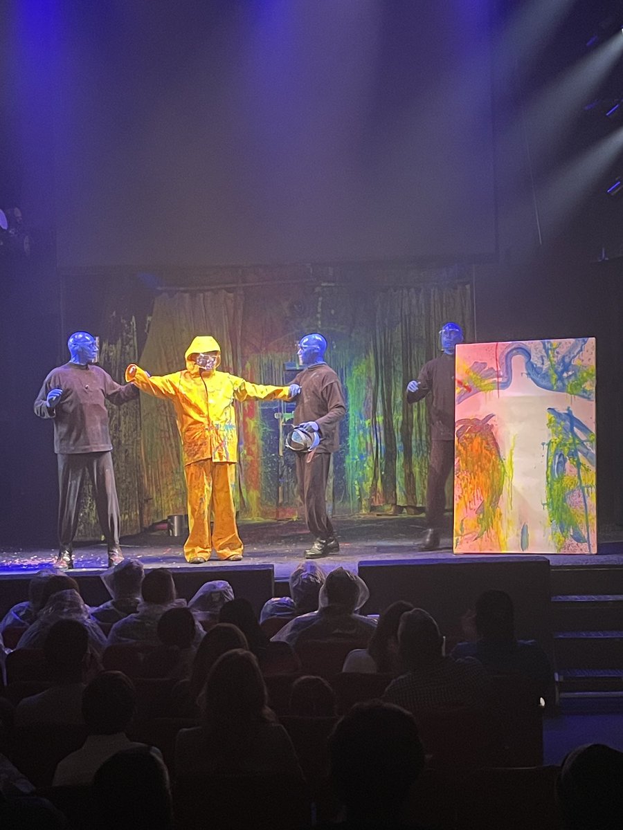 My son recently went to Blue Man Group for his journalism class and he was picked to be painted. That’s him in the yellow suit. He said he wanted to flinch but he didn’t! #art #performingarts #fun