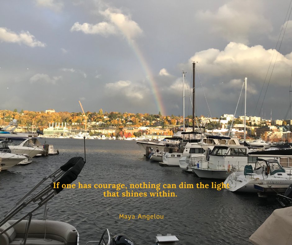 MoveSysPT's tweet image. Inspiration from Maya Angelou.  On these stormy days, let's all look for the rainbow. 
(photo taken from our south Lake Union clinic) 
#movementmedicine