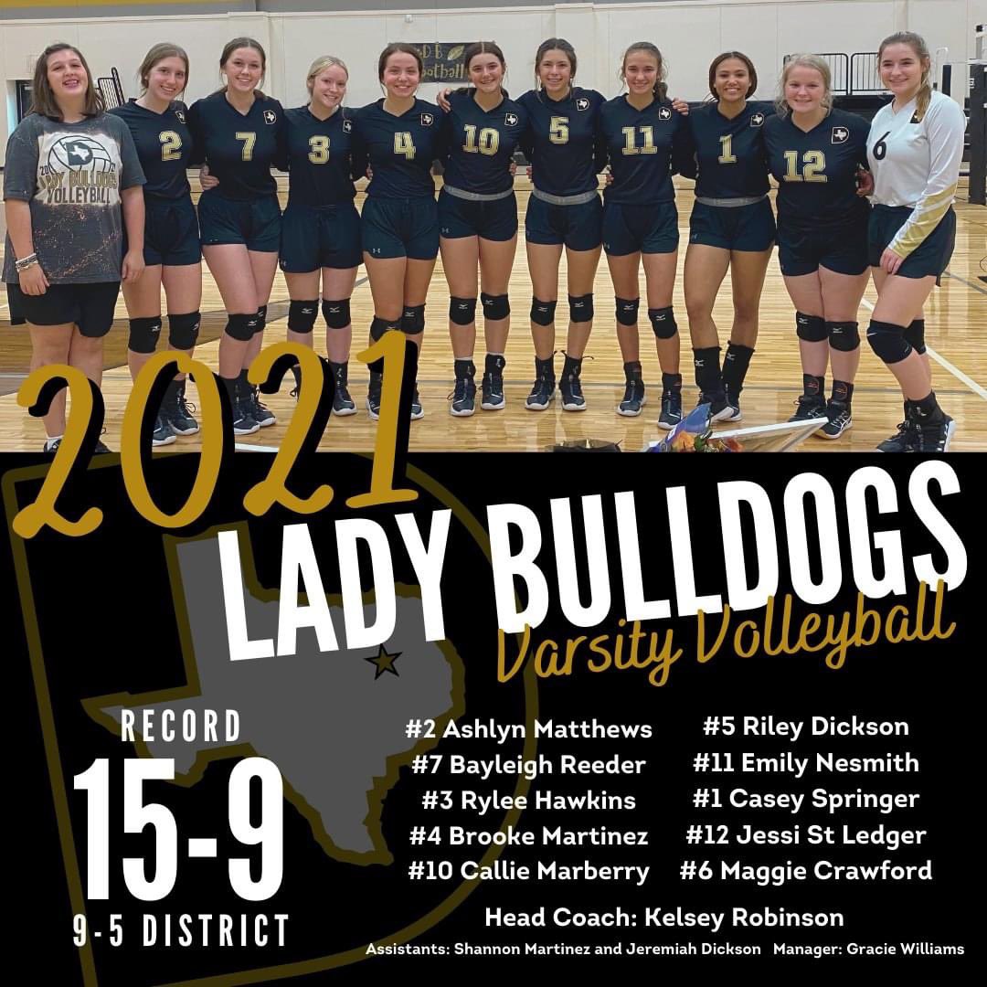 disdtx's tweet photo. Congratulations on a successful 2021 season, Lady Bulldogs! Don't forget to come out to the Bi-District Playoffs at Hillsboro High School on November 2nd vs. Axtell! The game starts at 6 P.M.  #DawsonPride https://t.co/mBbw3qxU7W