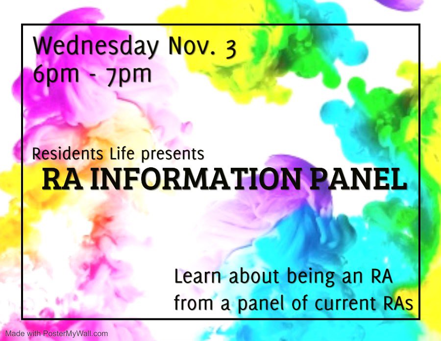 UCWV_ResLife's tweet photo. Interested in becoming an RA? Just want to learn more? Come to our RA Panel Information Session on Wednesday, Nov 3, from 6p-7p to hear experiences from 6-8 current RAs! https://t.co/LPa3OgMd1Z